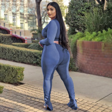 Plus Size Solid Drawstring Long Sleeve 2 Piece Pants Set ONY-5104