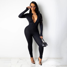 Solid Long Sleeve Zipper Slim Jumpsuit SFY-2134