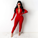 Solid Long Sleeve Zipper Slim Jumpsuit SFY-2134