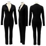 Solid Long Sleeve Zipper Slim Jumpsuit SFY-2134