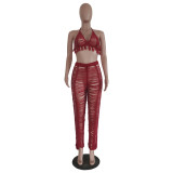 Sexy Hollow Out Knitted Bra Top+Pants Two Piece Sets TR-1167