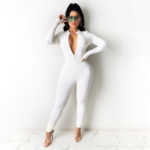 Solid Long Sleeve Zipper Slim Jumpsuit SFY-2134