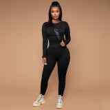 Solid Sweater Long Sleeve Two Piece Pants Set TE-4323