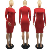 Solid Long Sleeve Bodycon Dress FOSF-8098