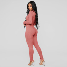 Solid Sweater Long Sleeve Two Piece Pants Set TE-4323