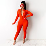 Solid Long Sleeve Zipper Slim Jumpsuit SFY-2134