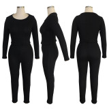 Solid Sweater Long Sleeve Two Piece Pants Set TE-4323