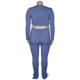 Plus Size Solid Drawstring Long Sleeve 2 Piece Pants Set ONY-5104