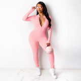Solid Long Sleeve Zipper Slim Jumpsuit SFY-2134