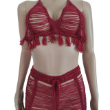 Sexy Hollow Out Knitted Bra Top+Pants Two Piece Sets TR-1167