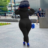 Plus Size Solid Hooded Long Sleeve Zipper Jumpsuit PHF-13248