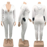 Plus Size Solid Hooded Long Sleeve Zipper Jumpsuit PHF-13248