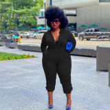 Plus Size Solid Hooded Long Sleeve Zipper Jumpsuit PHF-13248