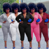 Plus Size Solid Hooded Long Sleeve Zipper Jumpsuit PHF-13248