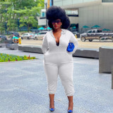 Plus Size Solid Hooded Long Sleeve Zipper Jumpsuit PHF-13248