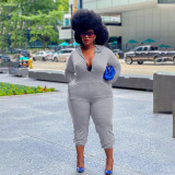 Plus Size Solid Hooded Long Sleeve Zipper Jumpsuit PHF-13248