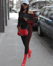 Sexy Slash Neck Side Stripe Long Sleeve 2 Piece Suits MEI-9201