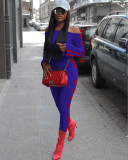 Sexy Slash Neck Side Stripe Long Sleeve 2 Piece Suits MEI-9201