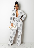Casual Printed Long Sleeve Buttons Sashes Jumpsuit SHD-9802