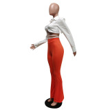 Solid Backless Blouse Top +Flare Pants 2 Piece Sets MEM-88389