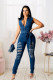 Denim Ripped Hole Sleeveless Sashes Jeans Jumpsuit LX-3507