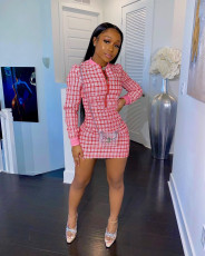 Plaid Long Sleeve Zipper Mini Dress LM-8278