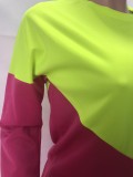 Plus Size Contrast Color Patchwork Long Sleeve 2 Piece Shorts Set LM-8276