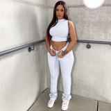 Plus Size Solid Sleeveless Piles Pants Two Piece Sets CL-6107