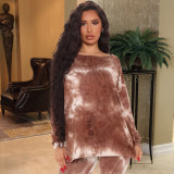 Tie Dye Long Sleeve Backless Knotted 2 Piece Pants Set ASL-6399