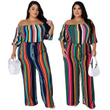 Plus Size Colorful Striped Slash Neck Jumpsuit ASL-7053