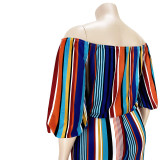 Plus Size Colorful Striped Slash Neck Jumpsuit ASL-7053