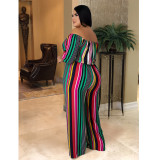 Plus Size Colorful Striped Slash Neck Jumpsuit ASL-7053