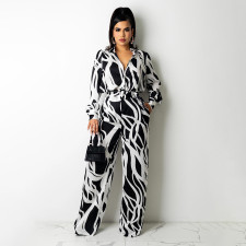 Casual Loose Printed Blouse And Pants 2 Piece Sets (With Belt)SFY-2135