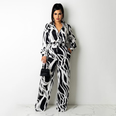 Casual Loose Printed Blouse And Pants 2 Piece Sets (With Belt)SFY-2135