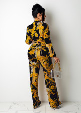Sexy Printed Tie-Up Long Sleeve Top And Pants 2 Piece Suits (Without Chain)QZX-6229