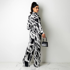 Casual Loose Printed Blouse And Pants 2 Piece Sets (With Belt)SFY-2135