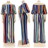 Plus Size Colorful Striped Slash Neck Jumpsuit ASL-7053