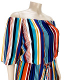 Plus Size Colorful Striped Slash Neck Jumpsuit ASL-7053