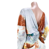 Tie Dye Long Sleeve Backless Knotted 2 Piece Pants Set ASL-6399