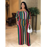 Plus Size Colorful Striped Slash Neck Jumpsuit ASL-7053