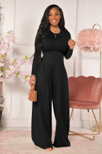Casual Solid Long Sleeve Wide Leg Pants 2 Piece Suits YD-8522