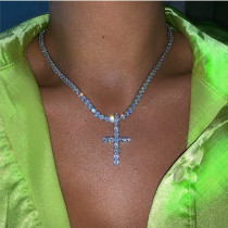 Punk Rhinestone Cross Pendant Necklace BYCF-0224