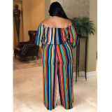 Plus Size Colorful Striped Slash Neck Jumpsuit ASL-7053
