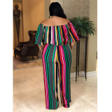 Plus Size Colorful Striped Slash Neck Jumpsuit ASL-7053