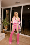 Solid Velvet Zipper Long Sleeve Top Flare Pants 2 Piece Suits NIK-263