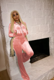 Solid Velvet Zipper Long Sleeve Top Flare Pants 2 Piece Suits NIK-263