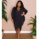 Plus Size Solid V Neck Folds Long Sleeve Midi Dress NNWF-7300