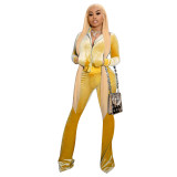 Solid Velvet Zipper Long Sleeve Top Flare Pants 2 Piece Suits NIK-263