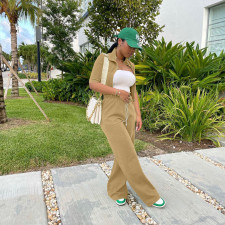 Casual Solid Short Sleeve Two Piece Pants Set JRF-3652