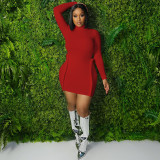 Solid Long Sleeve Bodycon Mini Dress DDF-88123